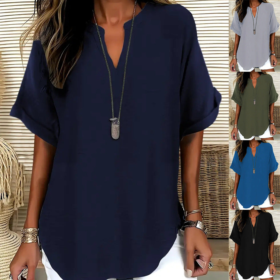 Summer Loose Solid Color Women's Casual Shirt - 𝓢𝓱𝓸𝓹𝓵𝓮𝓬𝔂
