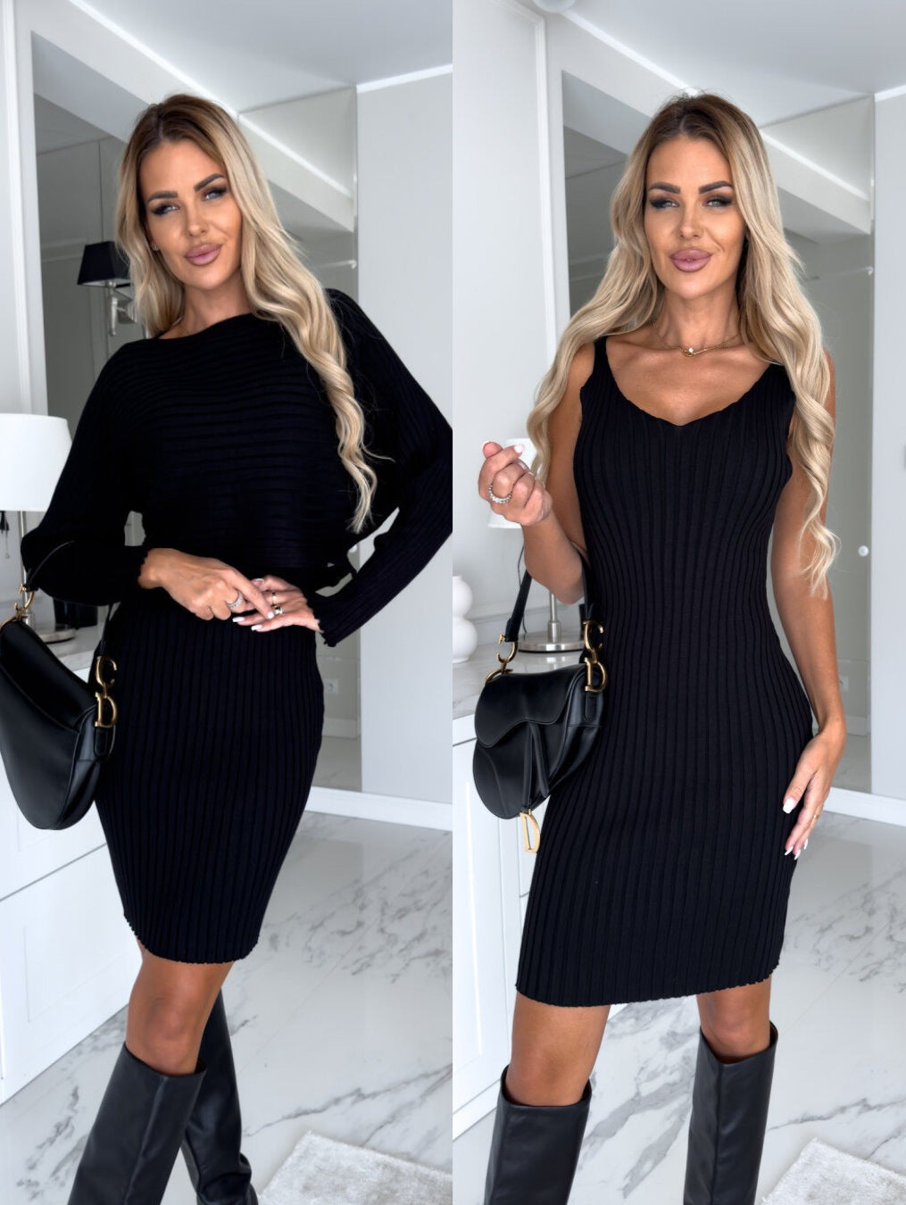 2pcs Suit Women's Solid Stripe Long-sleeved Top And Tight Suspender Skirt Fashion Autumn Winter Slim Clothing - 𝓢𝓱𝓸𝓹𝓵𝓮𝓬𝔂