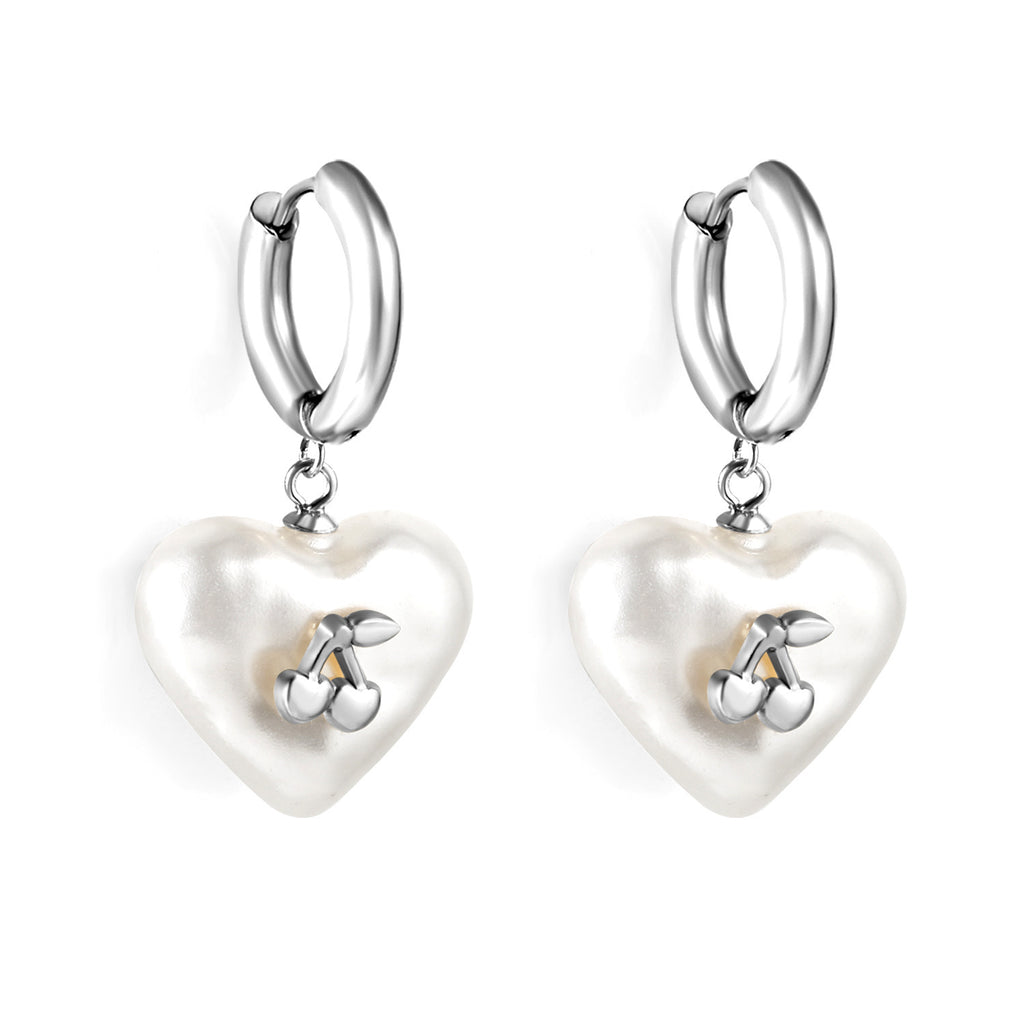 Versatile Personality Stainless Steel Circle Cherry Heart Pearl Earrings - 𝓢𝓱𝓸𝓹𝓵𝓮𝓬𝔂
