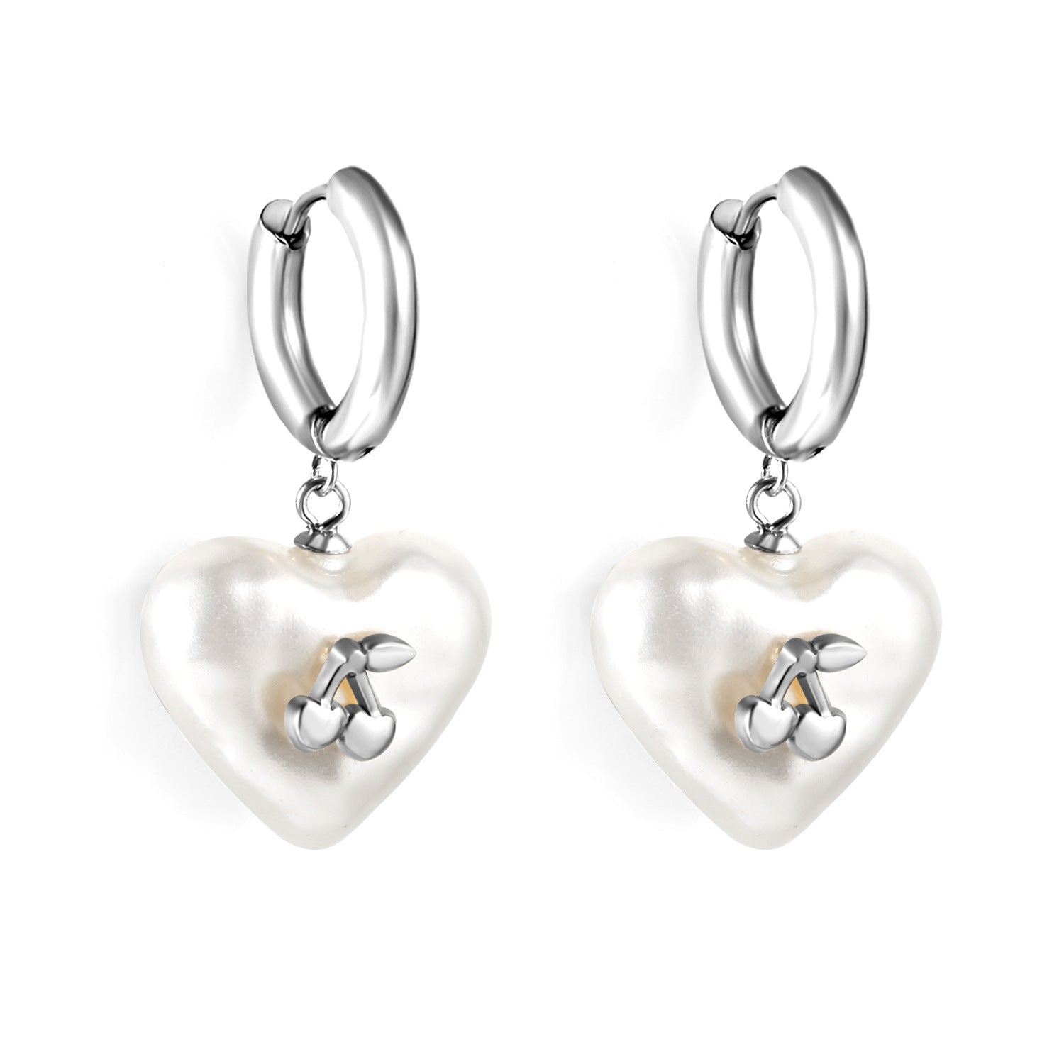 Versatile Personality Stainless Steel Circle Cherry Heart Pearl Earrings - 𝓢𝓱𝓸𝓹𝓵𝓮𝓬𝔂
