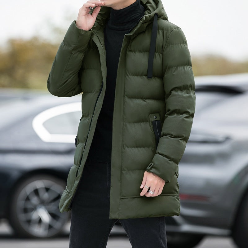 Long Hooded Jacket Men Winter Warm Windproof Coat Fashion Solid Color Clothes Outdoor - 𝓢𝓱𝓸𝓹𝓵𝓮𝓬𝔂