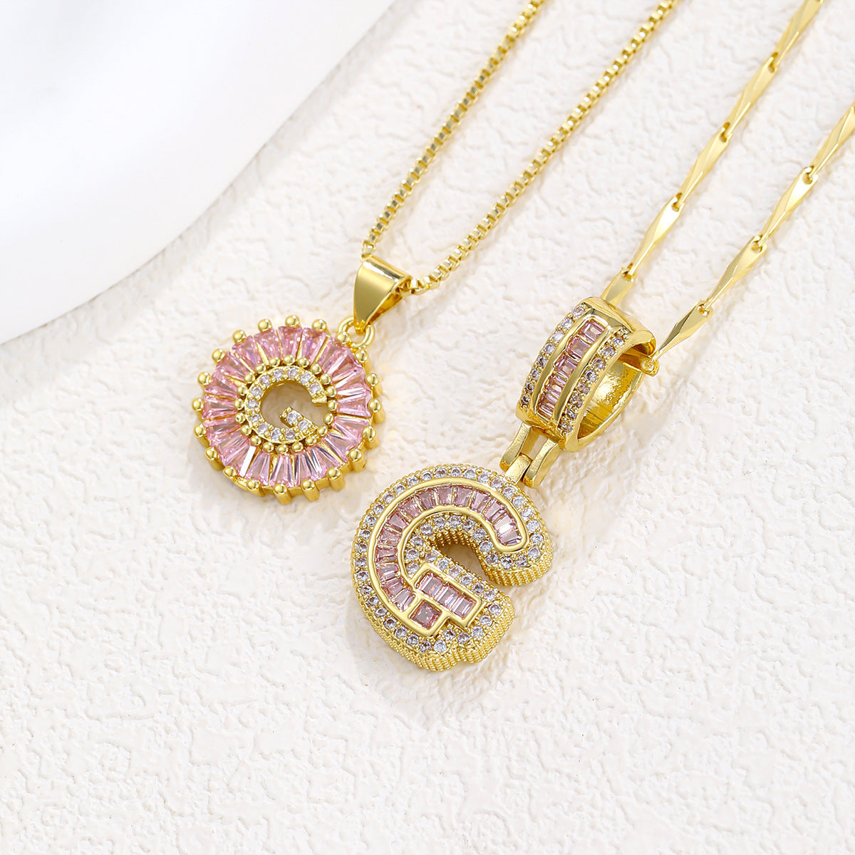 26 Letter Pendant Necklace Copper Inlaid Zirconium Plated Real Gold