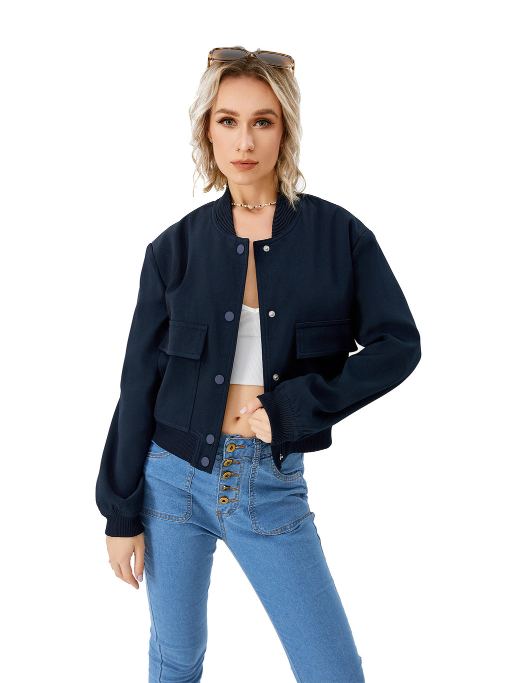 Women's Lightweight Cropped Bomber Jacket Casual Long Sleeve Varsity Jacket With Pocket Fashion Y2k Jacket Streetwear - 𝓢𝓱𝓸𝓹𝓵𝓮𝓬𝔂