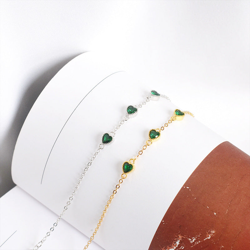 French Retro S925 Sterling Silver Three Lovely Emerald Gemstone Bracelet - 𝓢𝓱𝓸𝓹𝓵𝓮𝓬𝔂