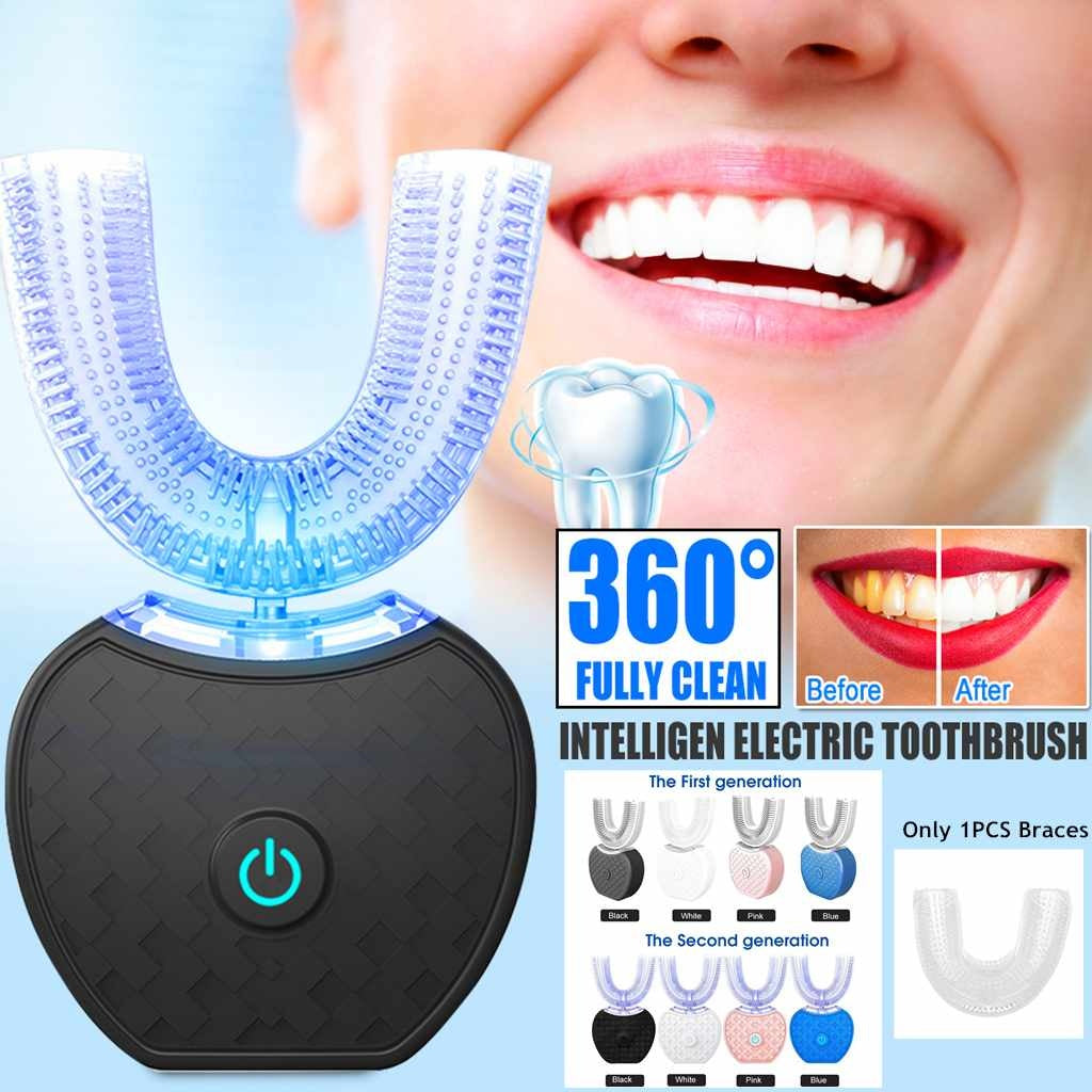 360 Degrees Intelligent Automatic Electric  Toothbrush Waterproof U Type Tooth Brush Whitening Blue Light USB Charging - 𝓢𝓱𝓸𝓹𝓵𝓮𝓬𝔂