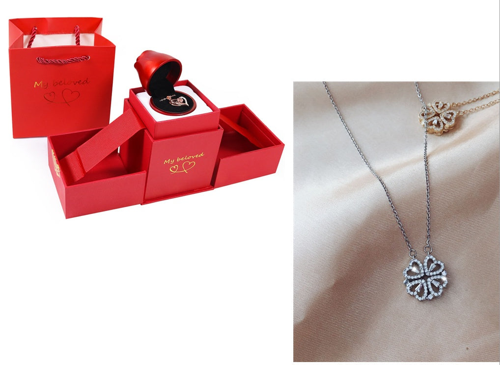 Explosive Style Detachable Deformed Four-leaf Clover Necklace For Women A Multi-wearing Zircon Small Love Short Clavicle Chain - 𝓢𝓱𝓸𝓹𝓵𝓮𝓬𝔂