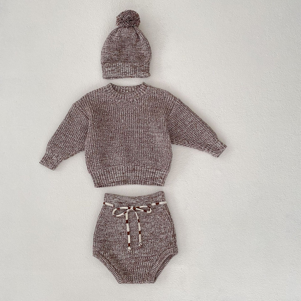 Infant Baby Girl Mixed Color Thick Needle Pullover Pants Pullover Fur Ball Knitted Hat 3-piece Set - 𝓢𝓱𝓸𝓹𝓵𝓮𝓬𝔂