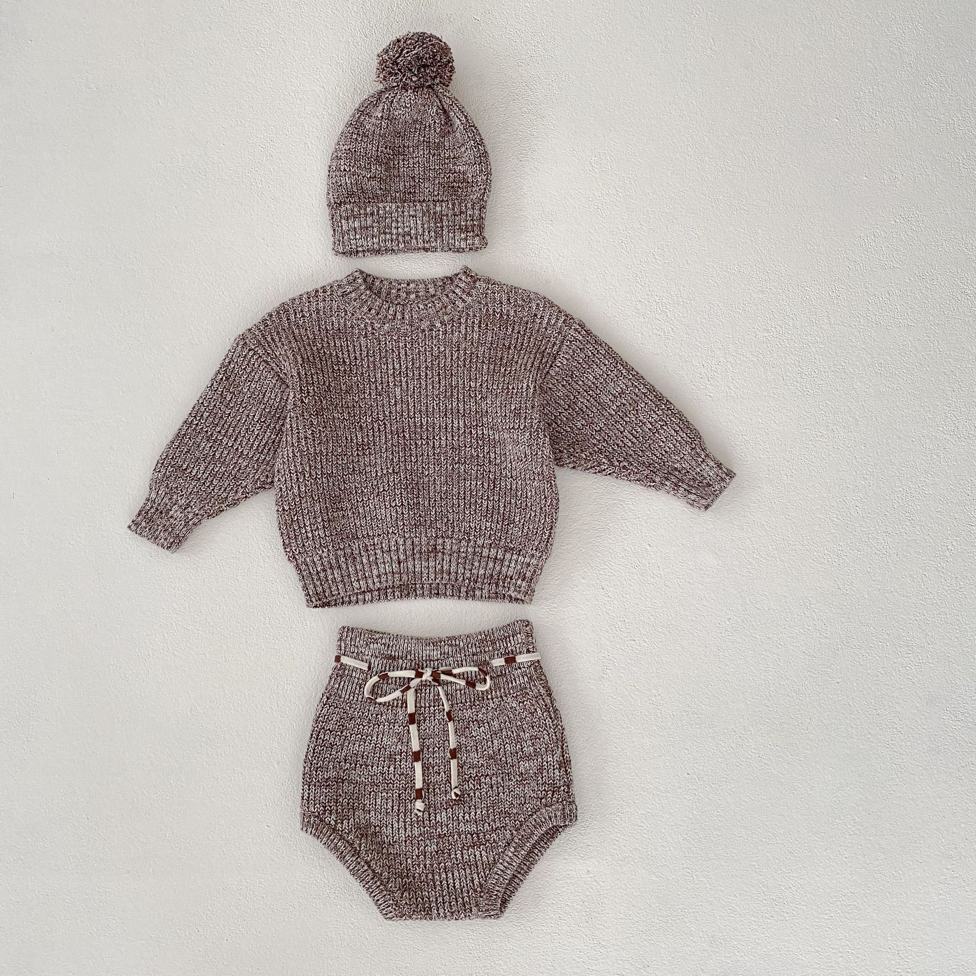 Infant Baby Girl Mixed Color Thick Needle Pullover Pants Pullover Fur Ball Knitted Hat 3-piece Set - 𝓢𝓱𝓸𝓹𝓵𝓮𝓬𝔂