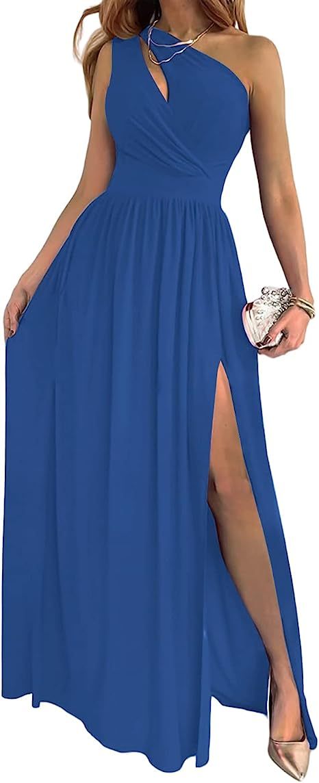 Women's One Shoulder High Split Cutout Sleeveless Elegant Sexy Cocktail Maxi Dress - 𝓢𝓱𝓸𝓹𝓵𝓮𝓬𝔂