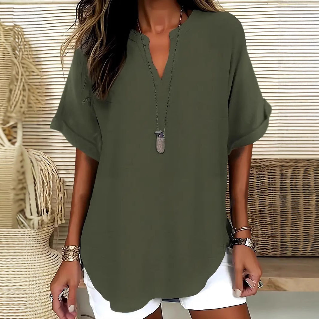 Summer Loose Solid Color Women's Casual Shirt - 𝓢𝓱𝓸𝓹𝓵𝓮𝓬𝔂