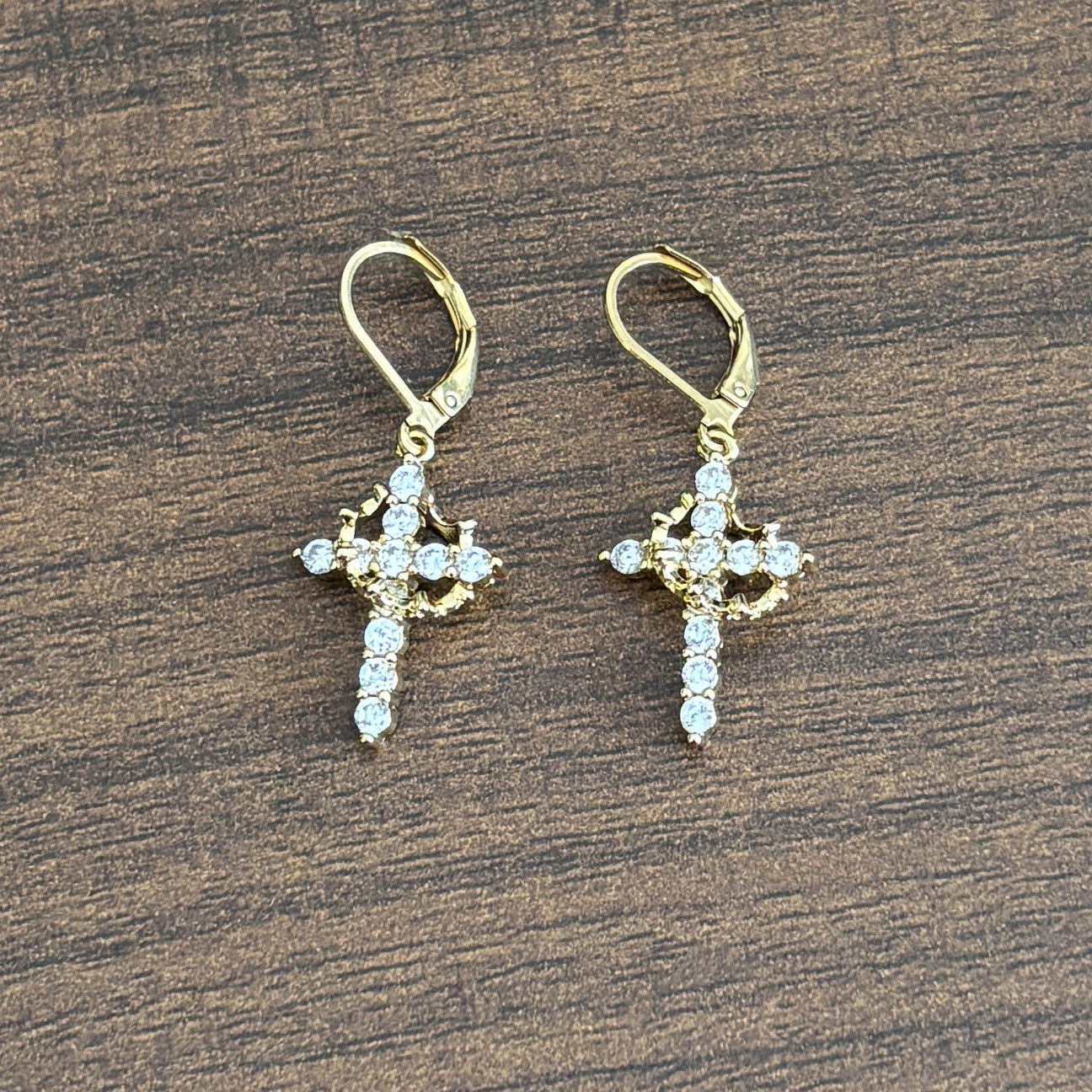 3A Zircon Crown Cross Movable Stainless Steel Ear Clip