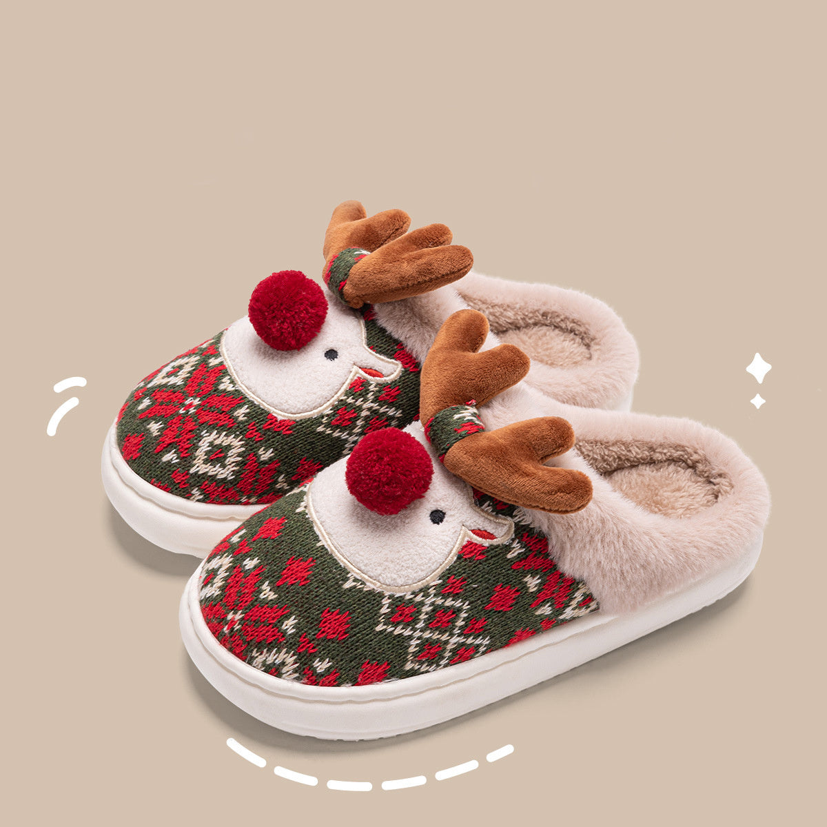 Cute Christmas Elk Plush Slippers Winter Ins Fashion Non-slip Floor Bedroom Home Slippers For Women Fuzzy House Shoes - 𝓢𝓱𝓸𝓹𝓵𝓮𝓬𝔂