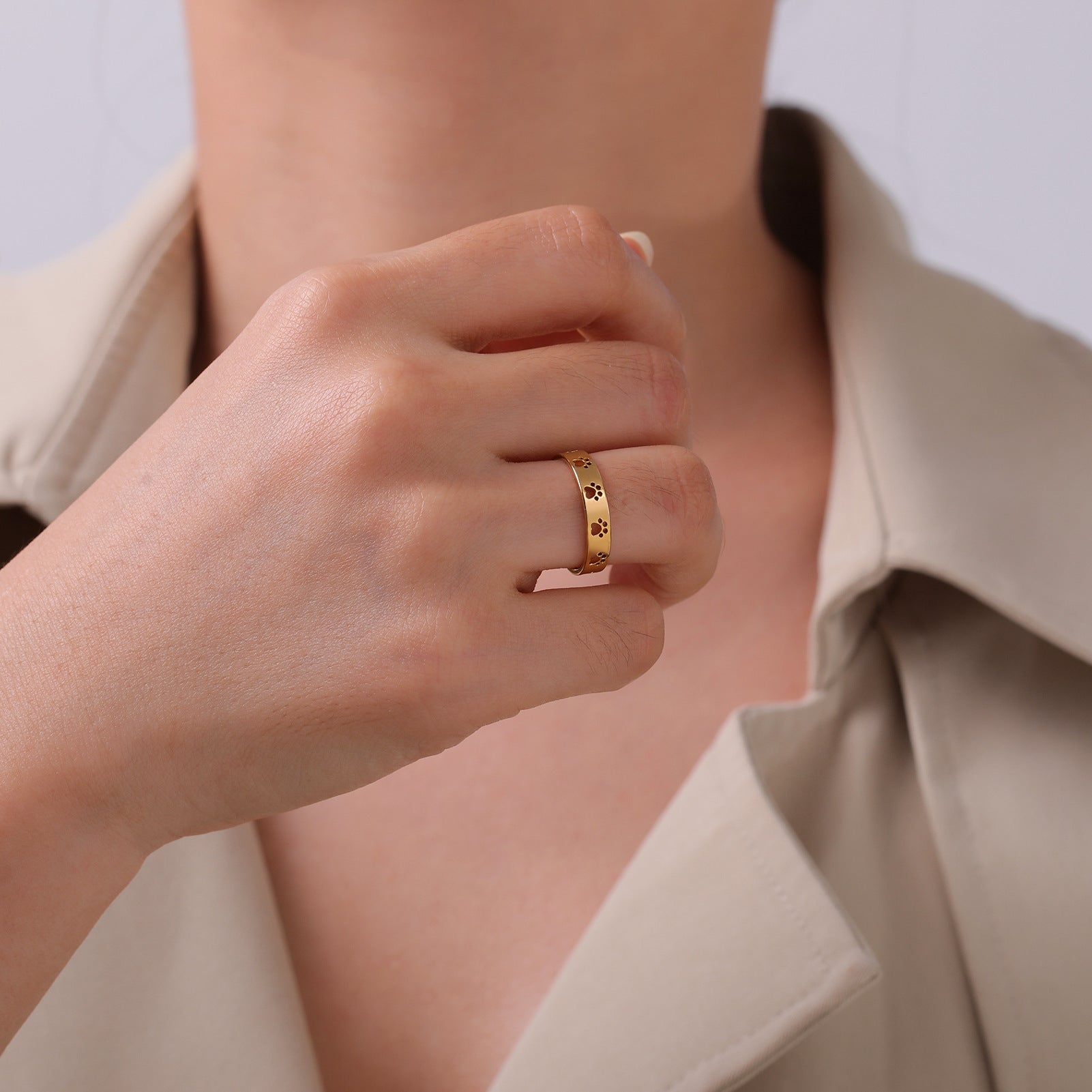 Animal Cat Dog Paw Prints Women's Stainless Steel Ring