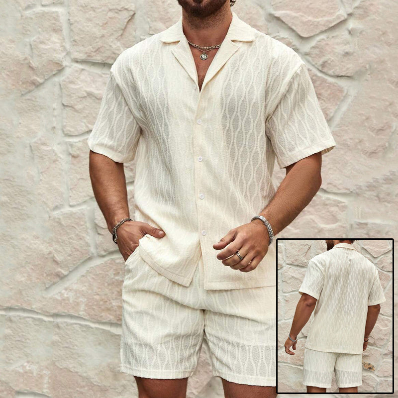Men Tracksuits Summer Fashion Solid Loose Casual Two Pieces Lapel Button Shirt Shorts Beach Holiday All-match Outfits Male - 𝓢𝓱𝓸𝓹𝓵𝓮𝓬𝔂