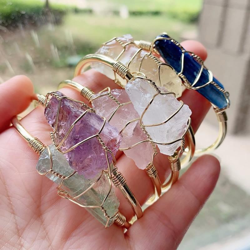 Explosive Natural Crystal Rough Stone Gold Winding Unshaped Bracelet Jewelry Crystal Bracelet - 𝓢𝓱𝓸𝓹𝓵𝓮𝓬𝔂