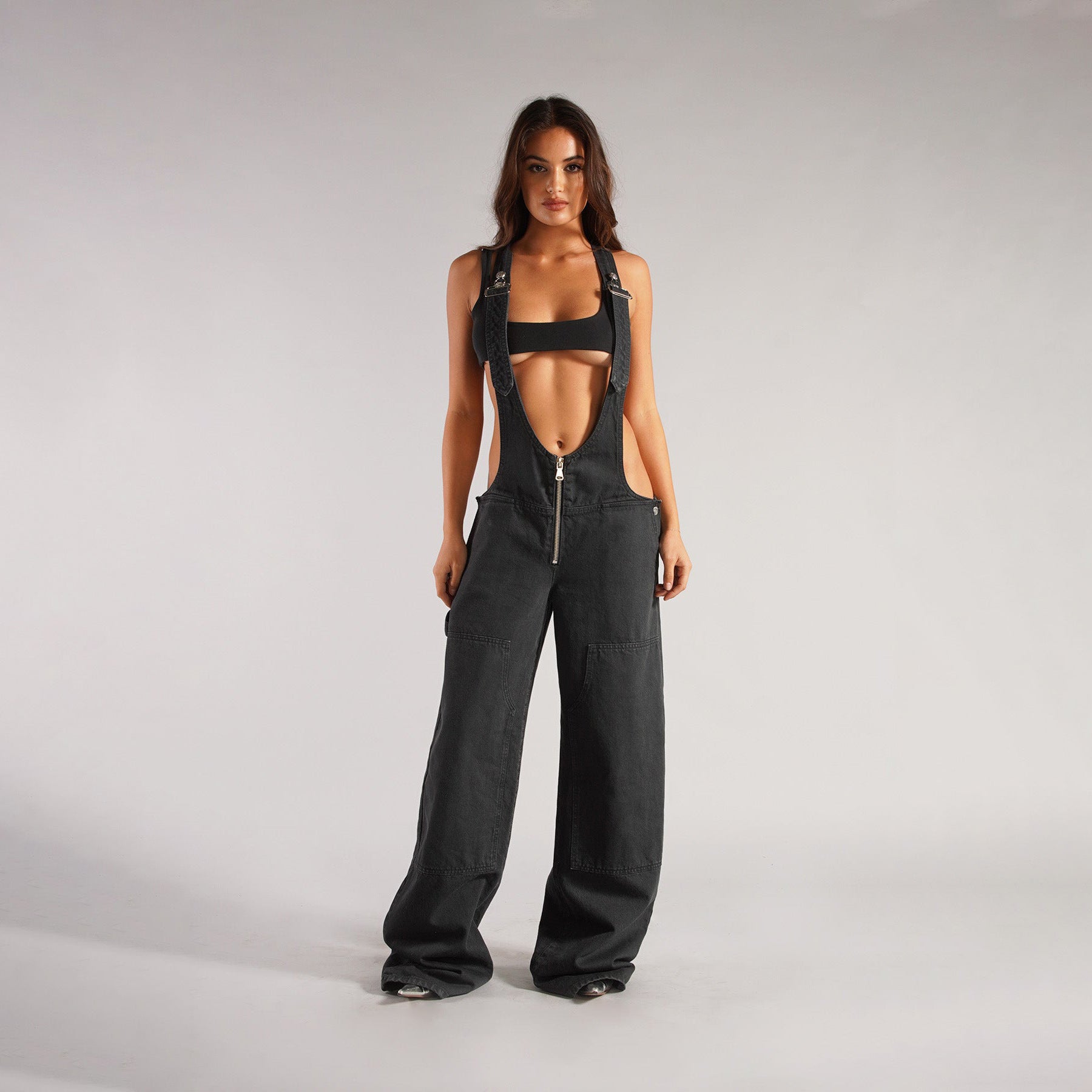Y2K Zipper Denim Overalls With Pockets Fashion Loose Suspender Jumpsuit Streetwear Jeans Pants Womens Clothing - 𝓢𝓱𝓸𝓹𝓵𝓮𝓬𝔂