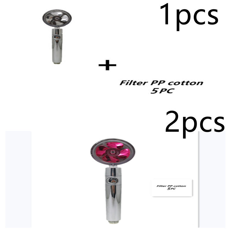 Propeller Driven Shower Head With Stop Button And Cotton Filter Turbocharged High Pressure Handheld Shower Nozzle 
