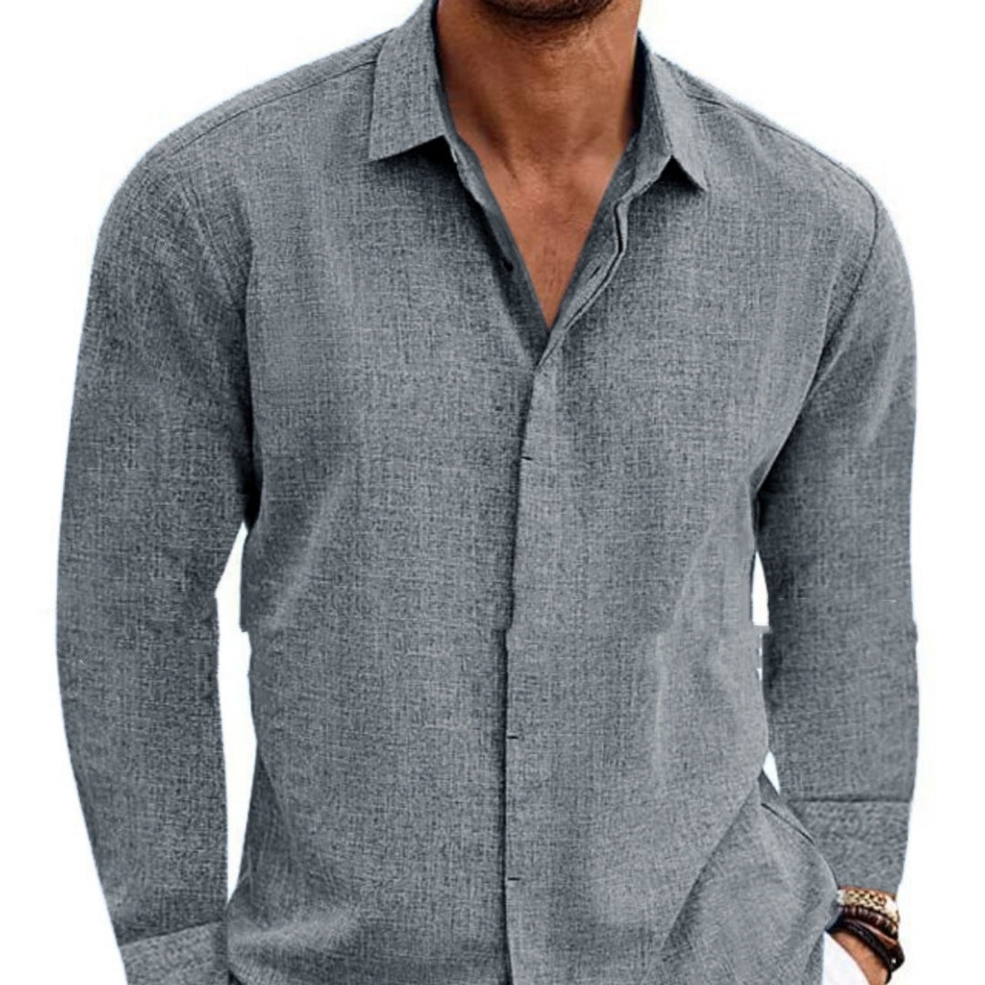 Long Sleeve T-shirt Undershirt Solid Color Long Sleeve Cotton Linen Shirt Men - 𝓢𝓱𝓸𝓹𝓵𝓮𝓬𝔂