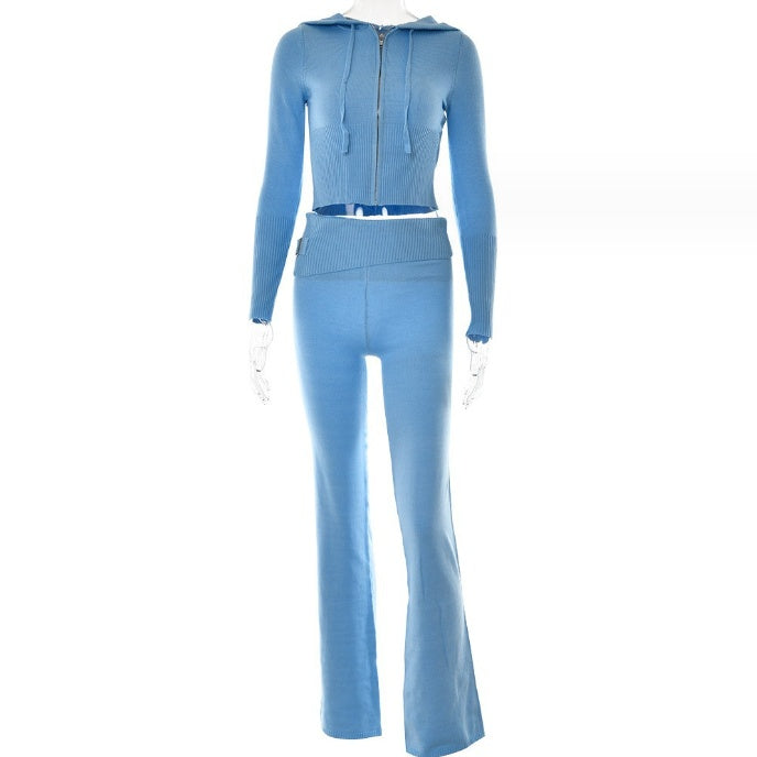 Hoodie Suit Women Leisure Sexy Zip Long Sleeve Sweater And High Waist Long Pants Set - 𝓢𝓱𝓸𝓹𝓵𝓮𝓬𝔂