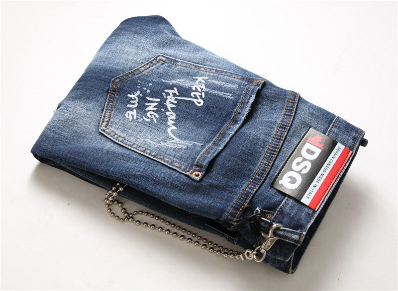 men jeans famous D2 Men slim jeans pants mens denim trousers zipper blue hole Pencil Pants - 𝓢𝓱𝓸𝓹𝓵𝓮𝓬𝔂