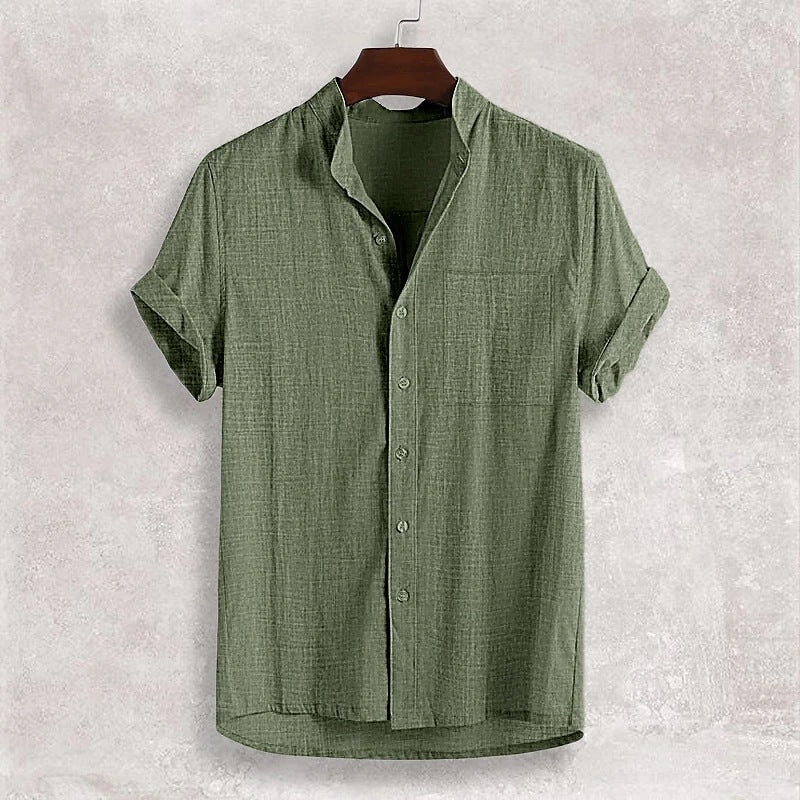 Men's Stand Collar Cotton Cardigan Short Sleeve Thin - 𝓢𝓱𝓸𝓹𝓵𝓮𝓬𝔂