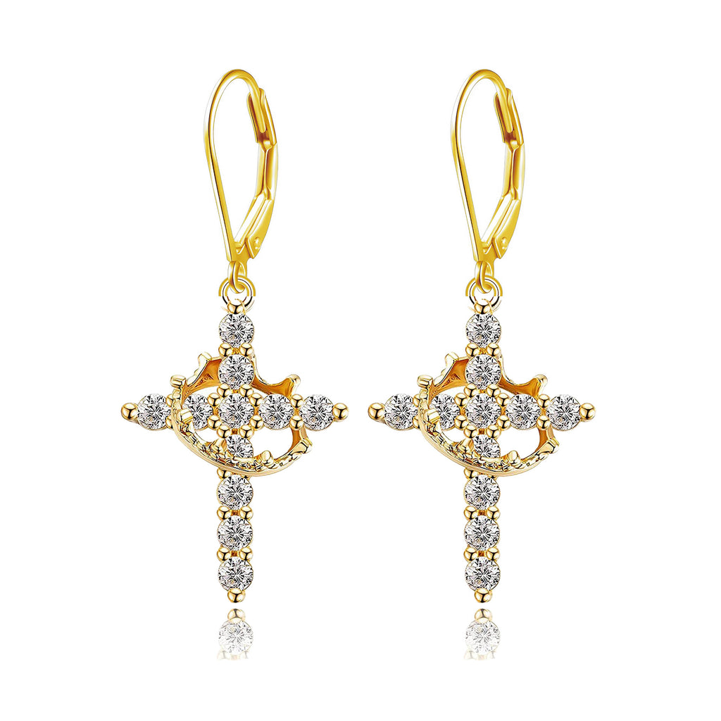 3A Zircon Crown Cross Movable Stainless Steel Ear Clip