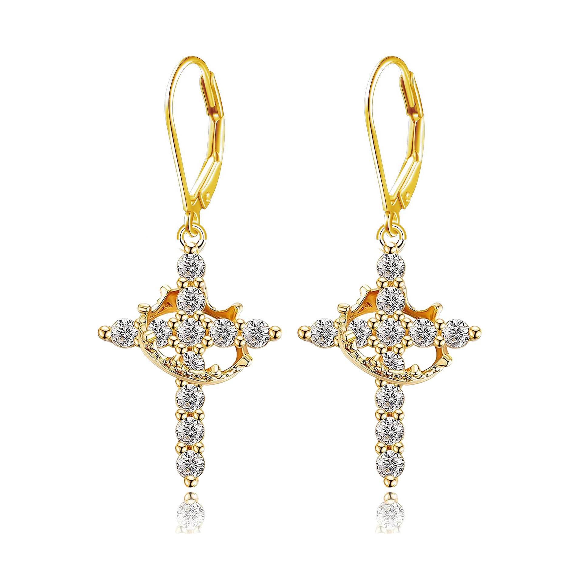 3A Zircon Crown Cross Movable Stainless Steel Ear Clip