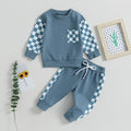 Boys' Chessboard Plaid Patchwork Sweater Sweatpants 2-piece Set - 𝓢𝓱𝓸𝓹𝓵𝓮𝓬𝔂