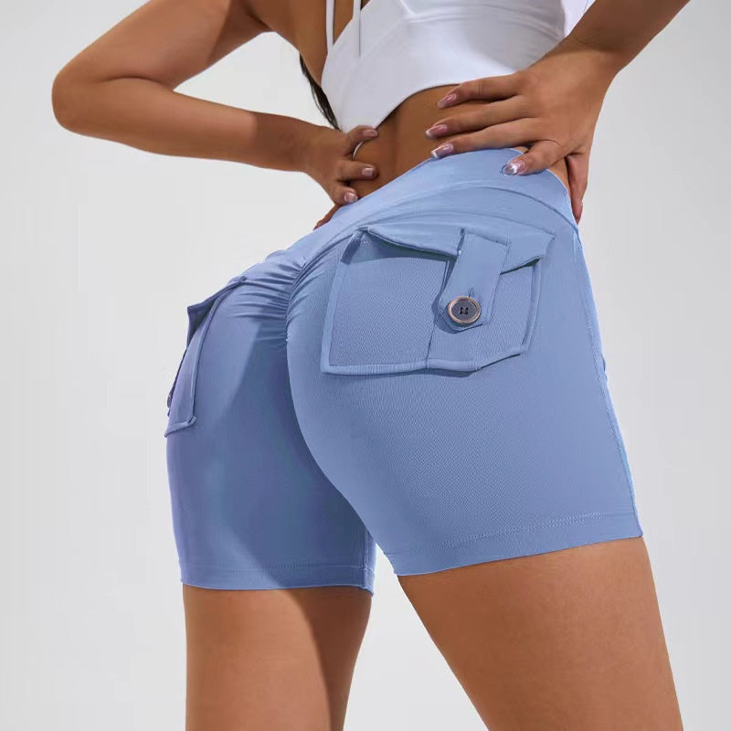 High Waist Hip Lifting Shorts With Pockets Quick Dry Yoga Fitness Sports Pants Summer Women Clothes - 𝓢𝓱𝓸𝓹𝓵𝓮𝓬𝔂