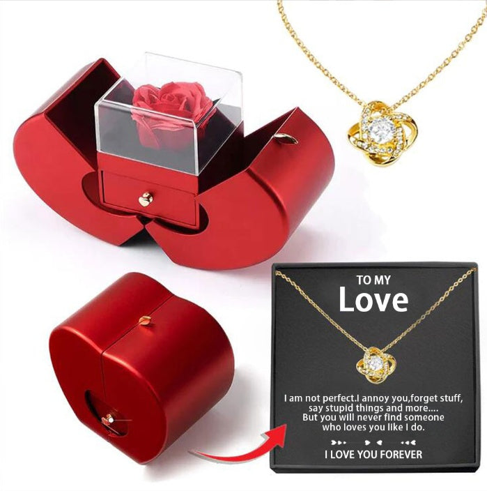 Fashion Jewelry Box Red Apple Christmas Gift Necklace Eternal Rose For Girl Mother's Day Valentine's Day Gifts With Artificial Flower Rose Flower Jewelry Box - 𝓢𝓱𝓸𝓹𝓵𝓮𝓬𝔂