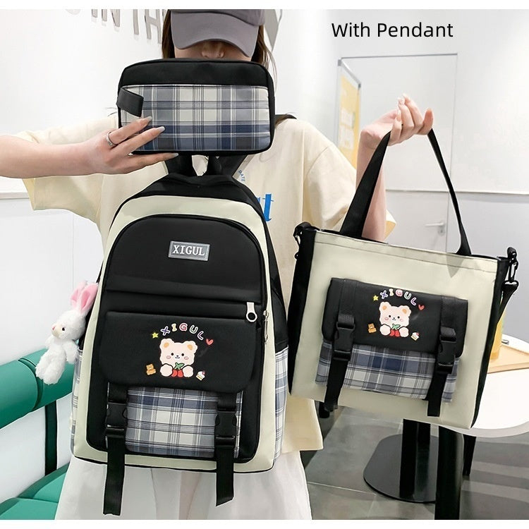 Large Capacity High School Plaid Three-piece Set Junior High School Student Elementary School Studebt Backpack - 𝓢𝓱𝓸𝓹𝓵𝓮𝓬𝔂