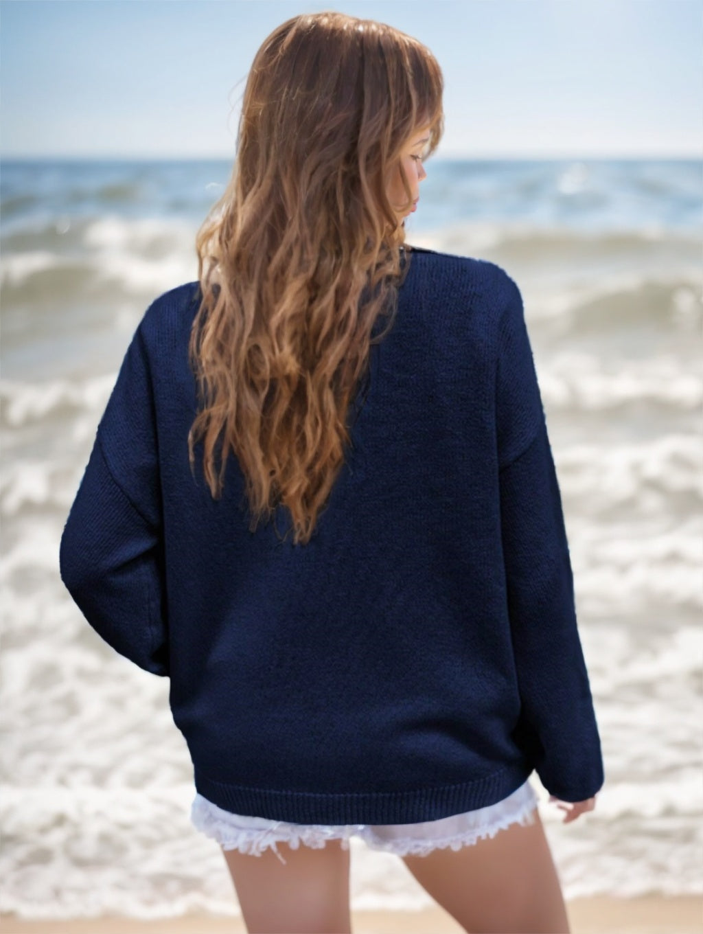 Usa Flag Design Drop Shoulder Sweater,Long Sleeve Tops - 𝓢𝓱𝓸𝓹𝓵𝓮𝓬𝔂