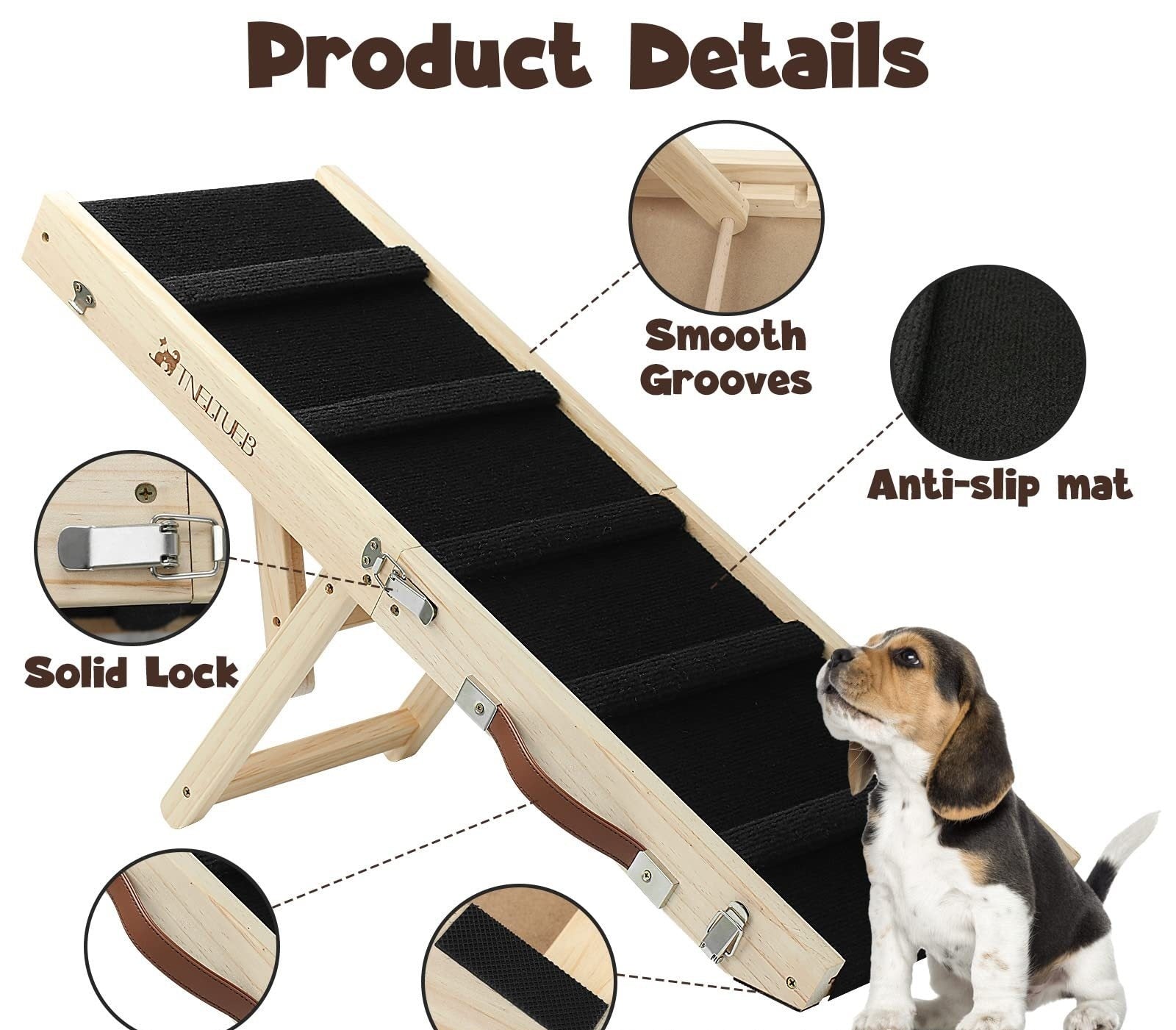 Wooden Adjustable Pet Dog Ladder Foldable Portable Non-slip Ramp - 𝓢𝓱𝓸𝓹𝓵𝓮𝓬𝔂