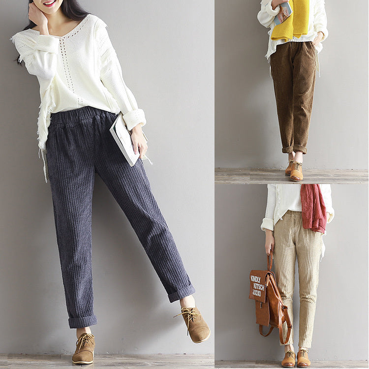 Large Size Women's Art Fan Xian Thin Corduroy Pants Autumn And Winter Loose Casual Trousers - 𝓢𝓱𝓸𝓹𝓵𝓮𝓬𝔂