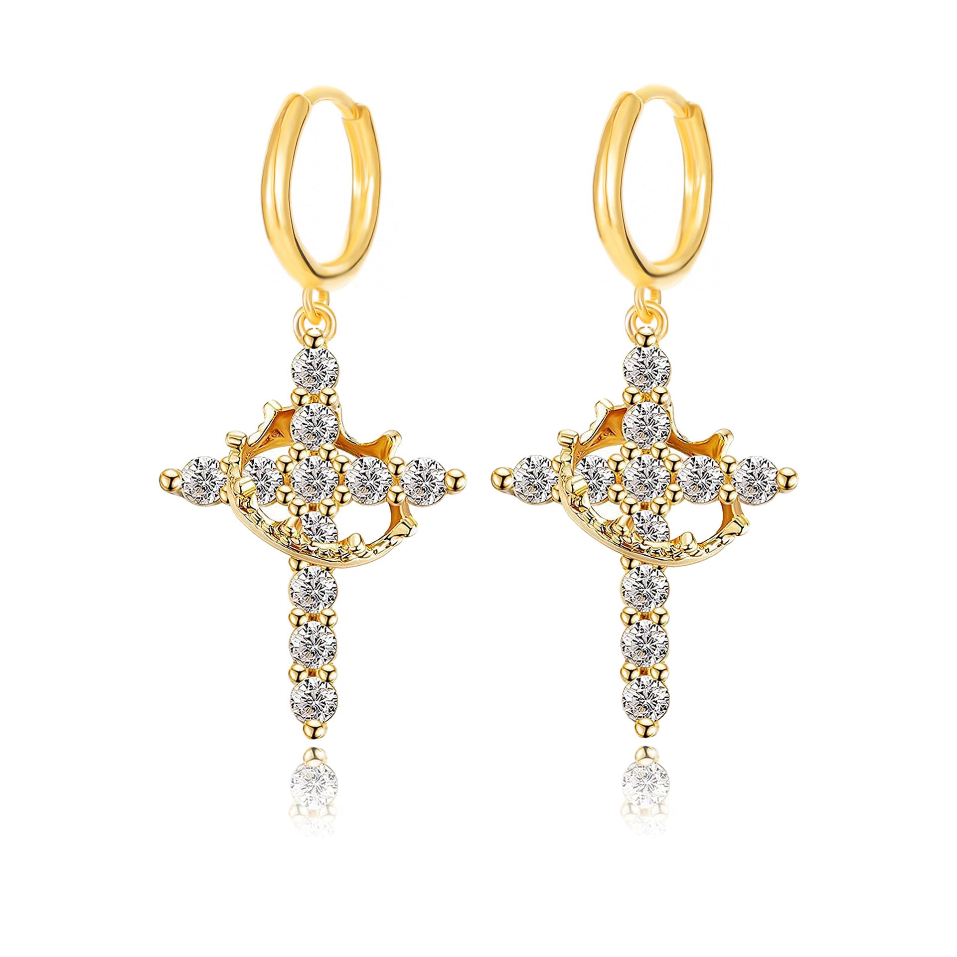 3A Zircon Crown Cross Movable Stainless Steel Ear Clip