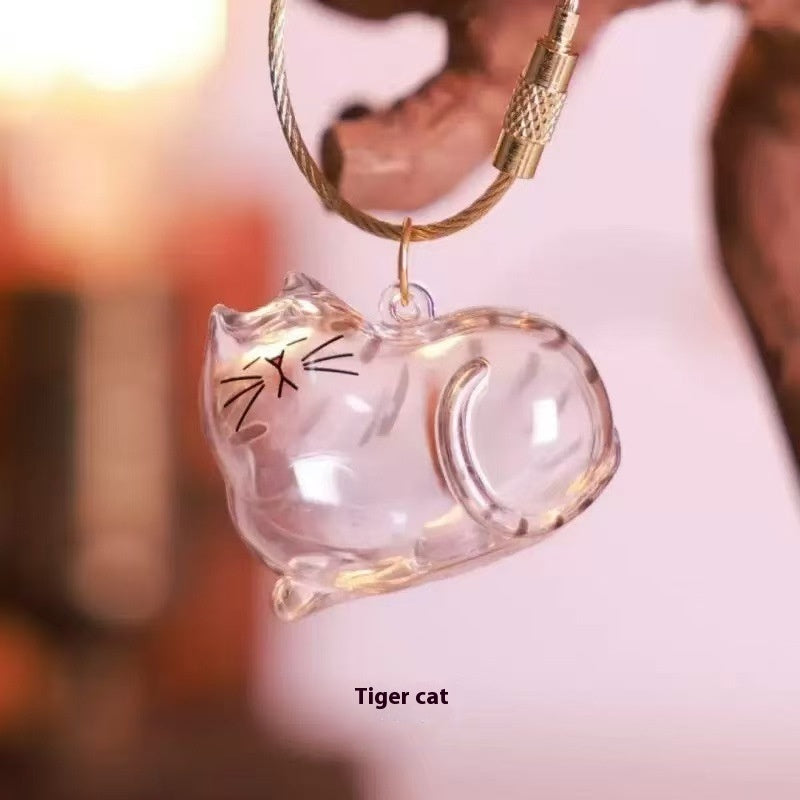 Transparent Cat Hair Storage Box Pendant Keychain Ornaments