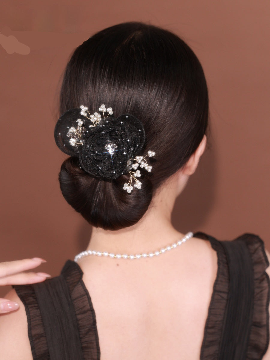 Starry Sky Flower Style Updo Topknot Hair Clip Black Exquisite Headdress - 𝓢𝓱𝓸𝓹𝓵𝓮𝓬𝔂