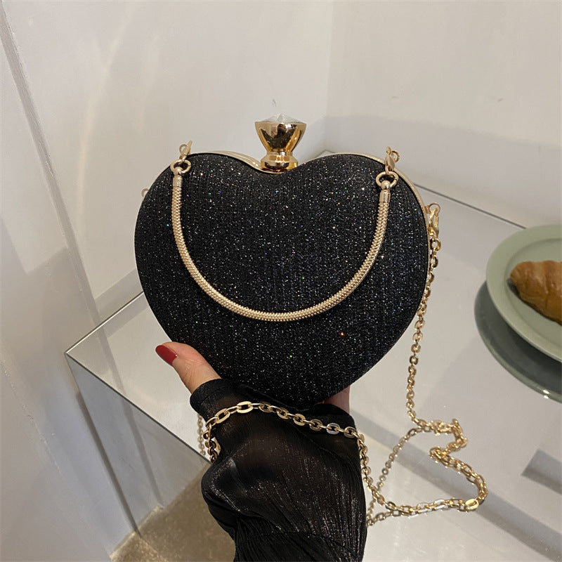 Evening Clutch Bag Women Bag Shiny Handbag Heart Shape Metal Clutches Bag Fashion Chain Shoulder Crossbody Bag Luxury Lady Purse Valentines Day Outfit - 𝓢𝓱𝓸𝓹𝓵𝓮𝓬𝔂