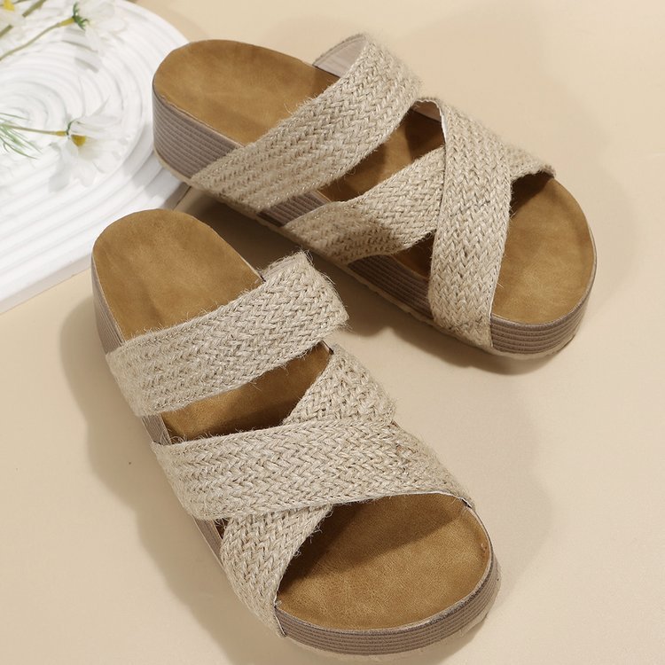 Woven Cross-strap Slippers Summer Platform Sandals Women Flat Beach Shoes - 𝓢𝓱𝓸𝓹𝓵𝓮𝓬𝔂