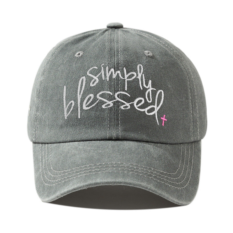 Simply Blessed Wide Brim Sunshade Washed Embroidered English Letter Baseball Cap - 𝓢𝓱𝓸𝓹𝓵𝓮𝓬𝔂
