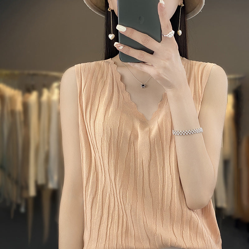 Women's V-neck Ice Silk Camisole Sleeveless Top - 𝓢𝓱𝓸𝓹𝓵𝓮𝓬𝔂