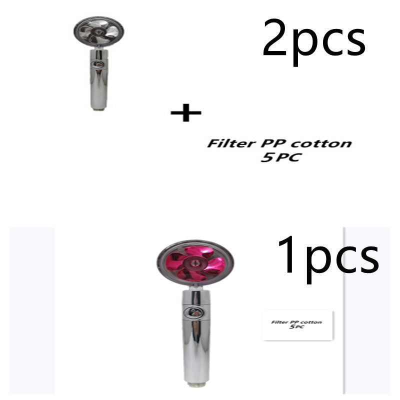 Propeller Driven Shower Head With Stop Button And Cotton Filter Turbocharged High Pressure Handheld Shower Nozzle 