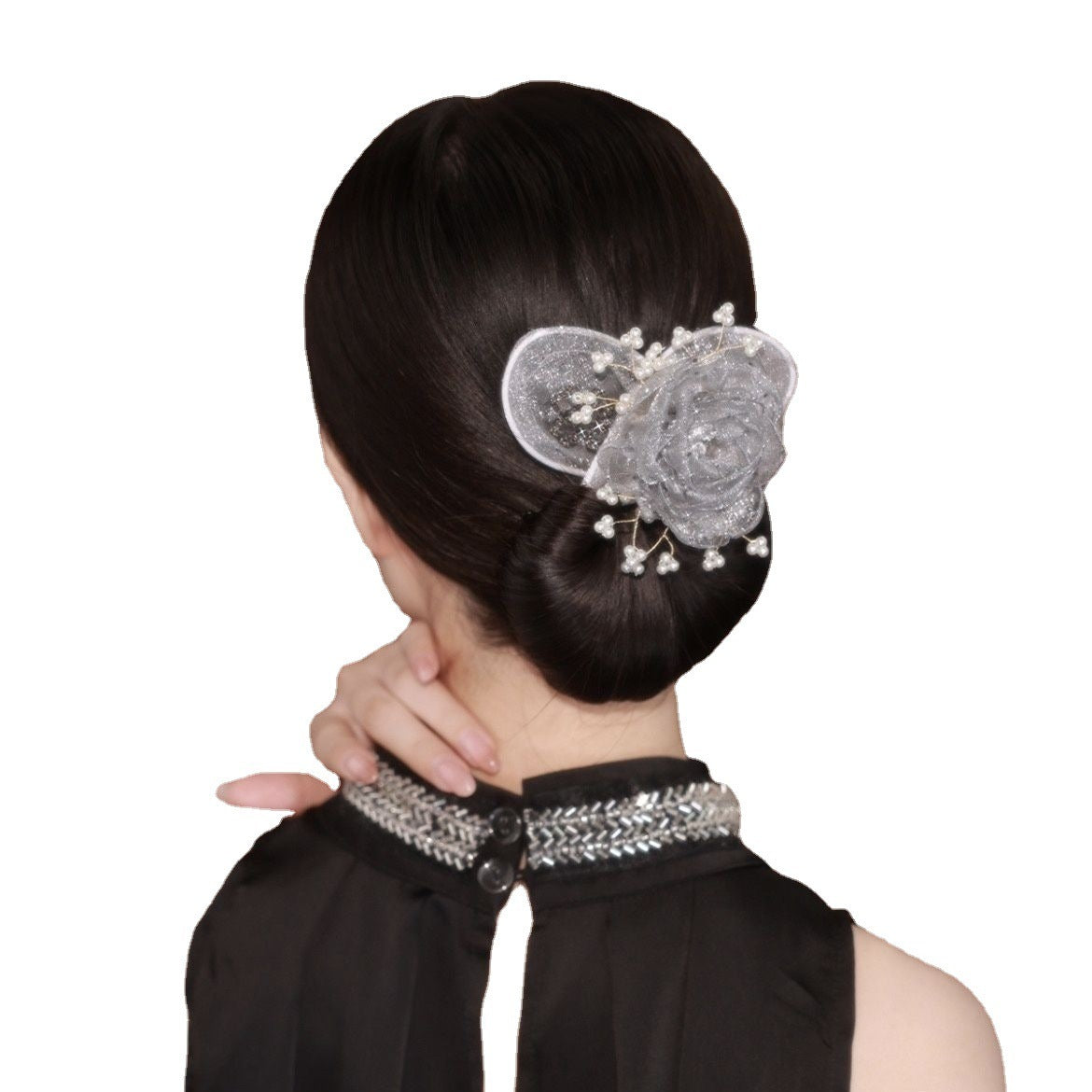 Starry Sky Flower Style Updo Topknot Hair Clip Black Exquisite Headdress - 𝓢𝓱𝓸𝓹𝓵𝓮𝓬𝔂