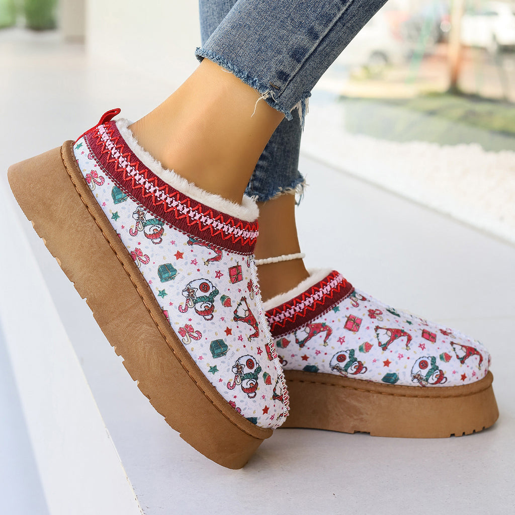 Women's Cartoon Christmas Print Ankle Boots Casual Slip On Plush Lined Home Shoes Comfortable Winter Short Boots - 𝓢𝓱𝓸𝓹𝓵𝓮𝓬𝔂