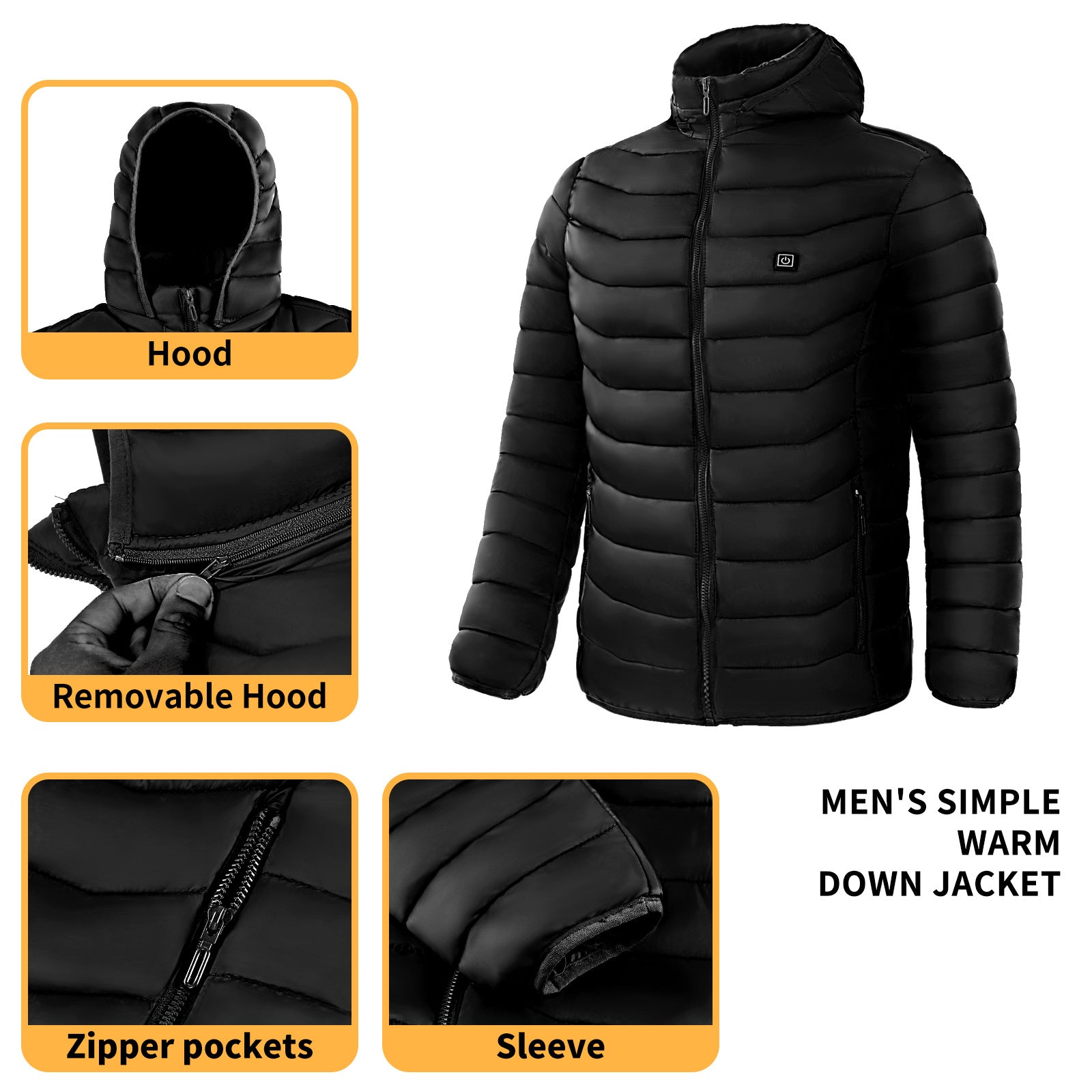Men Heated Puffer Jacket Electric Heating Coat Insulated Hood Windbreaker 9Heat Zones - 𝓢𝓱𝓸𝓹𝓵𝓮𝓬𝔂