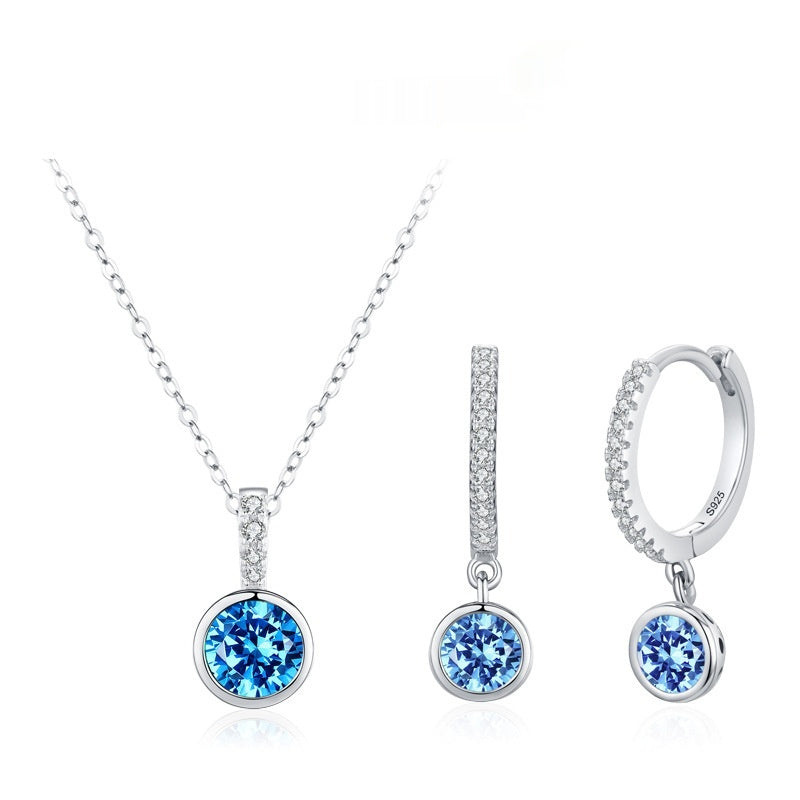 Women's Light Luxury Sea Blue Artificial Diamond Earrings Necklace - 𝓢𝓱𝓸𝓹𝓵𝓮𝓬𝔂