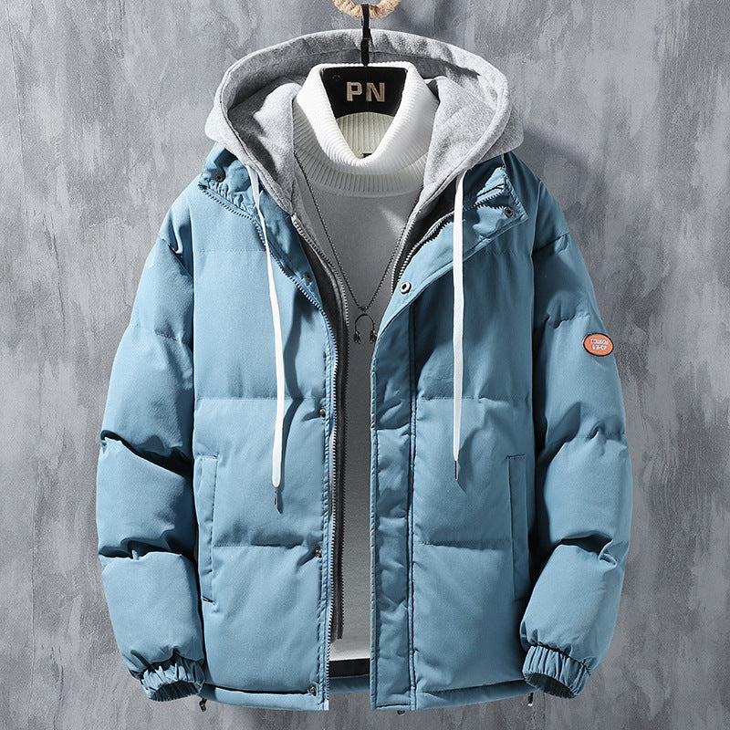 Fashion Hooded Jacket Men Winter Windproof Thickened Fake Two-piece Coat Solid Leisure Sports Cotton Jacket - 𝓢𝓱𝓸𝓹𝓵𝓮𝓬𝔂