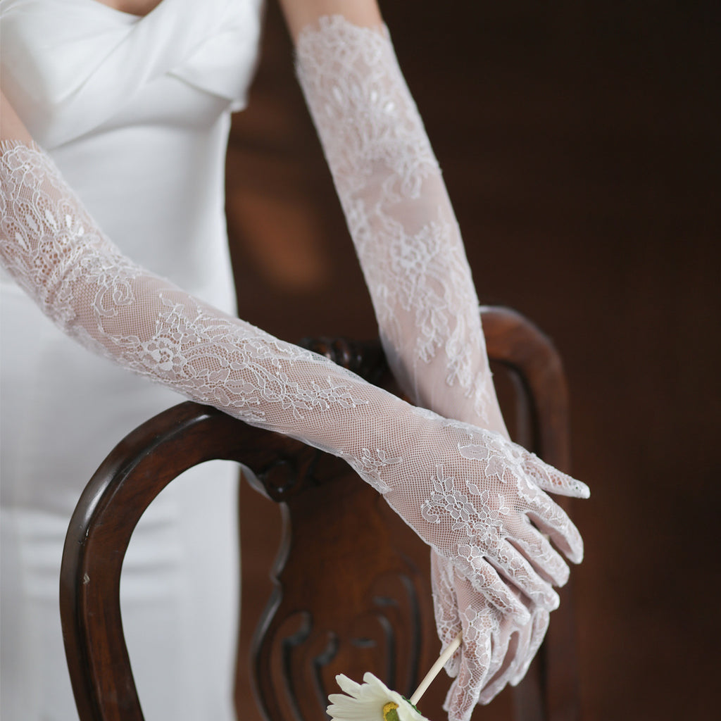 New Super Fairy White Lace Tulle Bride Photo Gloves - 𝓢𝓱𝓸𝓹𝓵𝓮𝓬𝔂