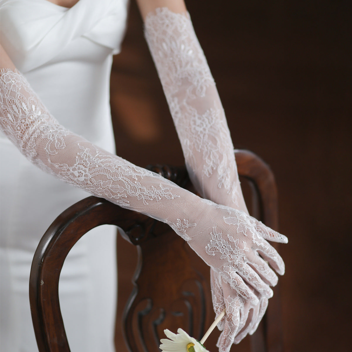 New Super Fairy White Lace Tulle Bride Photo Gloves - 𝓢𝓱𝓸𝓹𝓵𝓮𝓬𝔂
