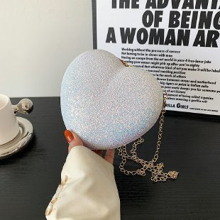 Evening Clutch Bag Women Bag Shiny Handbag Heart Shape Metal Clutches Bag Fashion Chain Shoulder Crossbody Bag Luxury Lady Purse Valentines Day Outfit - 𝓢𝓱𝓸𝓹𝓵𝓮𝓬𝔂